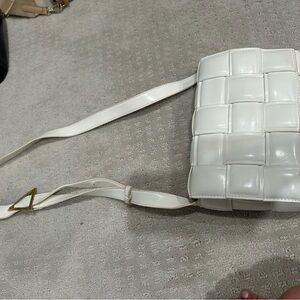 White Woven Leather Shoulder Bag